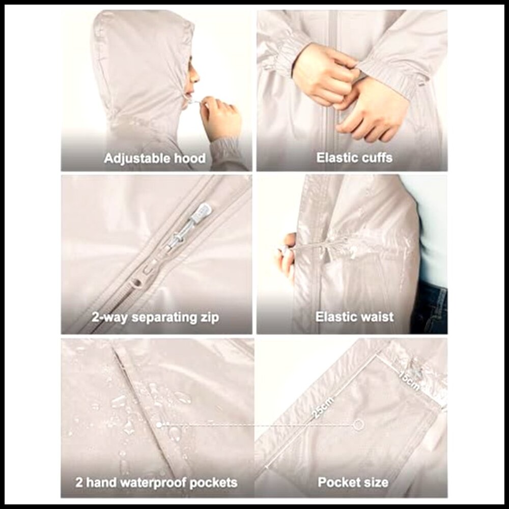 Waterproof Packable Long Rain Jacket with Hood Tr… - image 5